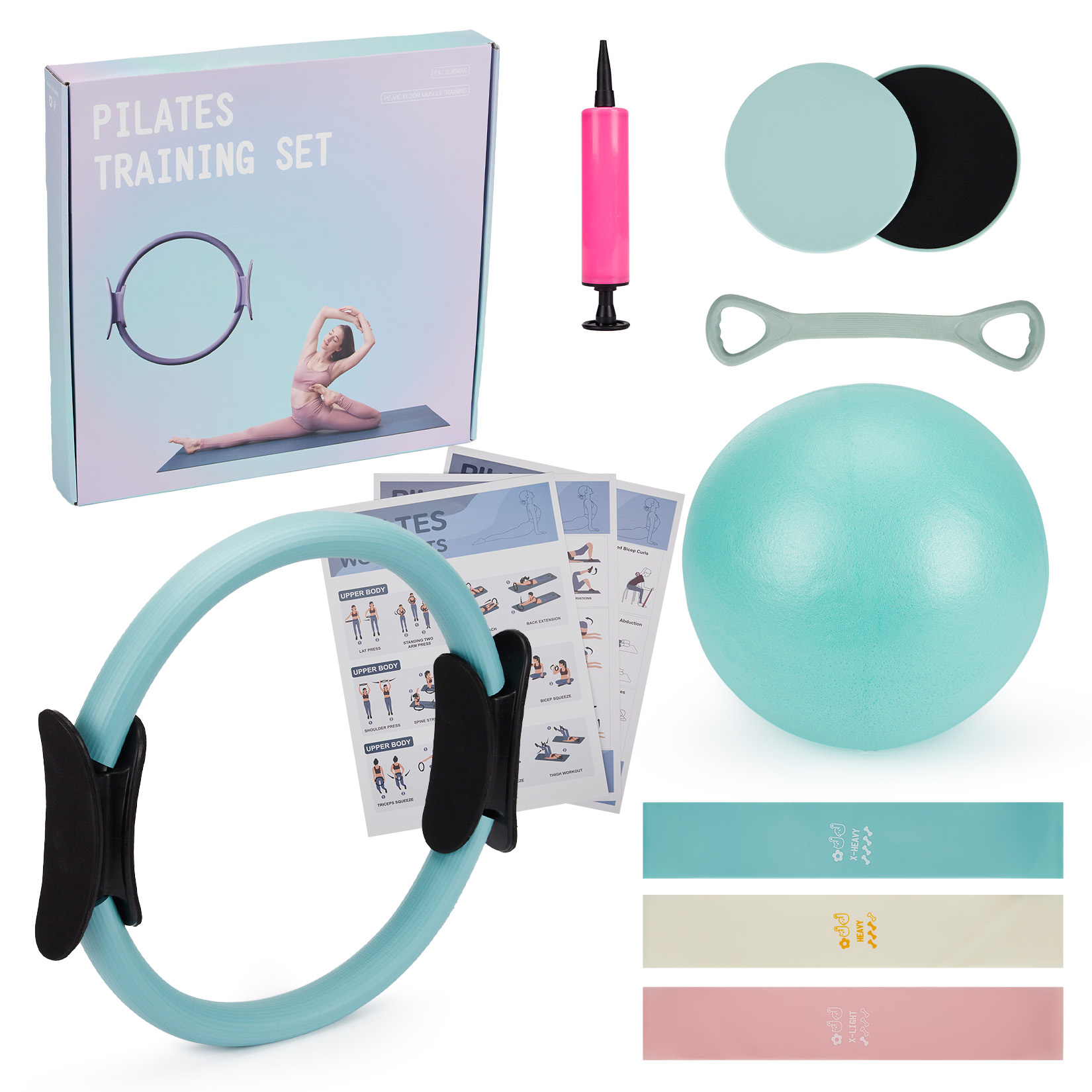 Pilates Yoga Ball Exercises - Pilates Training Set, 6-in-1 Pilates Ring,