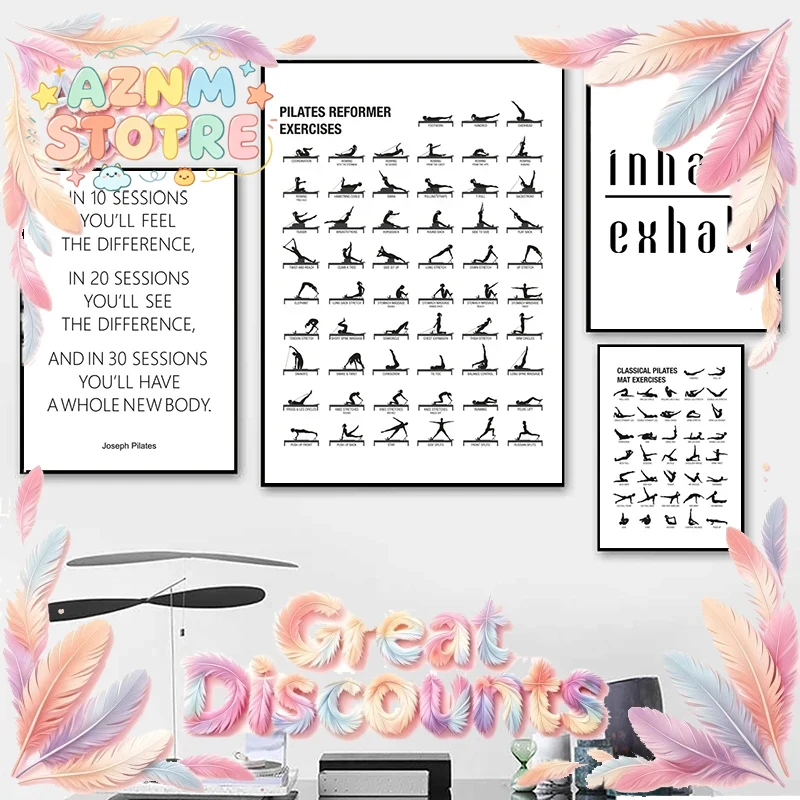 Pilates Workout Chart Poster C - Pilates Yoga Room 评论和价格